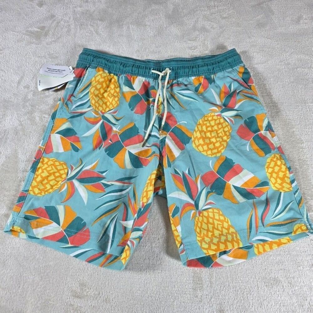 Blue Crown Pina Colada Swim Shorts 7.5" Inseam Men's S Lt Blue Tie Elastic Waist
